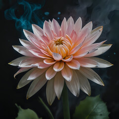 a pink flower with a green stem and a smoke billowing behind it