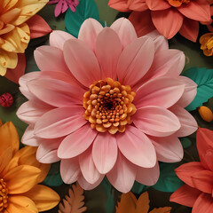 Fototapeta premium a large pink flower with many green leaves