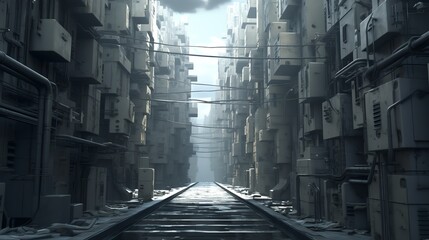 Create a CG 3D rendering of a city with labyrinthine streets, capturing the essence of wanderlust and contemplation