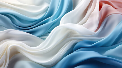 Contemporary Fluttering White Color Silk Fabric in Space With Delicate Folds on Bokeh Background