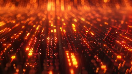 Technology computer cyberspace internet digital data network programming communication coding concept - Abstract red orange digital binary code matrix texture background