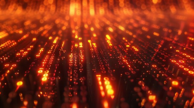 Technology computer cyberspace internet digital data network programming communication coding concept - Abstract red orange digital binary code matrix texture background