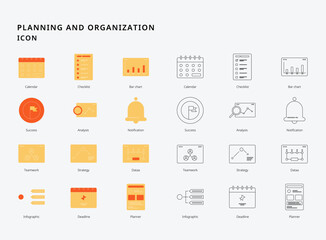 Planning and organization icon set. Flat design and Outline style icon set.