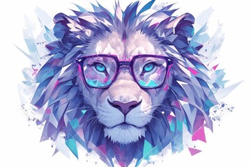 A lion with colorful hair and glasses