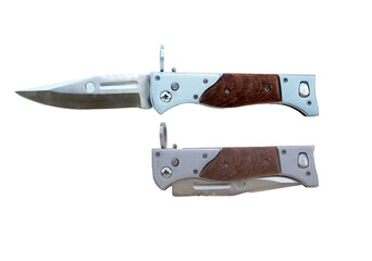 складной декоративный  нож с деревянными вставками на рукоятке