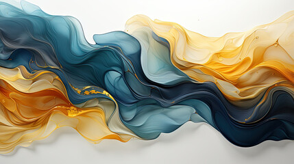 Transparent Gold With A Focus On Teal and White Quartz Fluid Alcohol Ink Splashes on Background