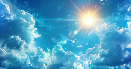 blue sky with clouds, Blue sky with white clouds and sun rays