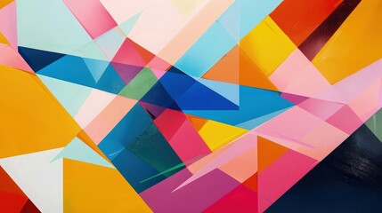  A collection of small, multicolored triangles arranged in a random pattern, resembling a digital pixilation effect.