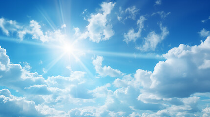 blue sky with clouds, Blue sky with white clouds and sun rays