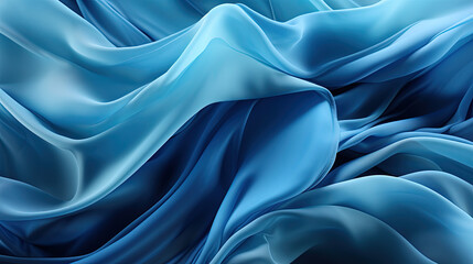 Obraz premium Fluttering Blue Color Fabric Heavenly in Space With Delicate Folds on Blurry Background
