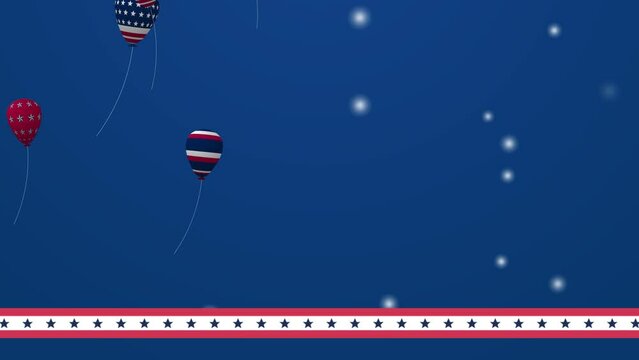flying ballons with particle and star frame on blue background, suitable for celebrate indepedence day of USA, 4th of july, memorial day, veteran day,etc. 4K animation