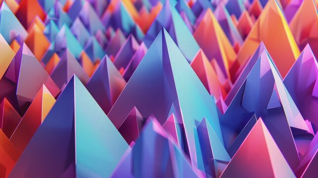 A collection of small, multicolored triangles arranged in a random pattern, resembling a digital pixilation effect.