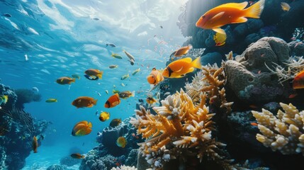 Underwater fish life in tropical areas with beautiful coral reefs. AI generated image