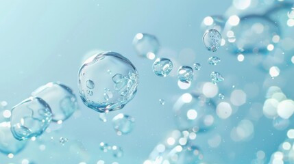 Flowing water bubbles,Water molecule,bubbles, light blue gradient,minimalism