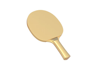 Golden ping pong paddle isolated on white background. 3d render