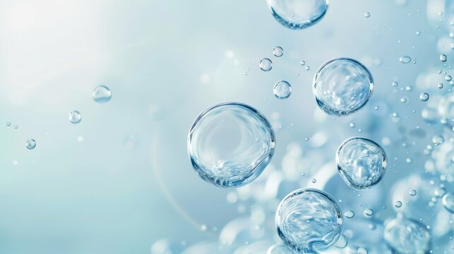 Flowing water bubbles,Water molecule,bubbles, light blue gradient,minimalism