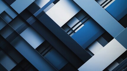 Fototapeta premium Abstract geometric shapes create a layered structural pattern against a solid dark blue backdrop for use as a modern background in professional business presentations.