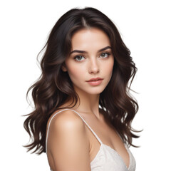 Naklejka premium a cute woman with long hair on Isolated transparent background png. generated with AI