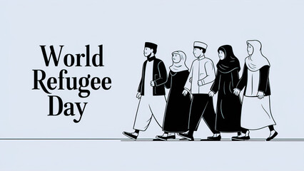 migrants. World Refugee Day, escaping. World Refugee Day poster, refugee day, World Refugee Day Banner,  post. banner, post, World Refugee Day post. illustration. Responsible. World, refugee, day.