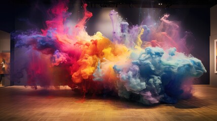 Colorful Smoke Coming Out Of Painting In Art Exhibition - Generative AI