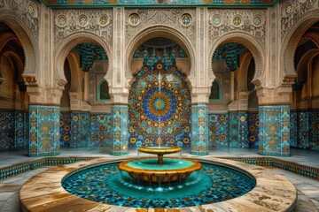 Obraz premium Islamic Patterns and AI Technology Merge in Stunning 4K Background
