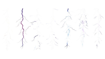 Set of lightning bolts on white background
