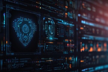 Advanced cybersecurity systems in action protecting digital data with encryption, a secure network infrastructure banner concept with space for text or copyspace. Connecting verified credentials