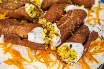 Sicilian cannoli, typical Sicilian dessert, Italy