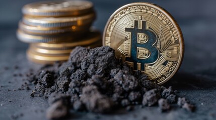 Bitcoin farm conceptual background illustration for cryptocurrency mining concept