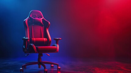 Modern ergonomic gaming chair with a high backrest and adjustable armrests, predominantly black with red accents