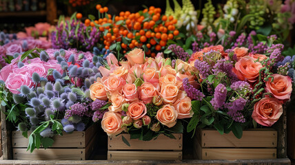 This Various colorful flowers arranged in a box. Assorted Flowers in a Box