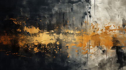 Contemporary Art of Rough Charcoal Sketch Splatter Oil Painting on Old Paper White Background