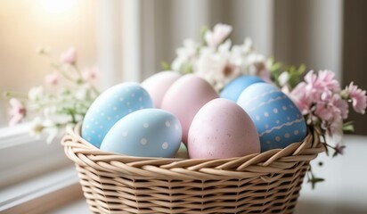 Fototapeta na wymiar Easter eggs in a wicker basket.