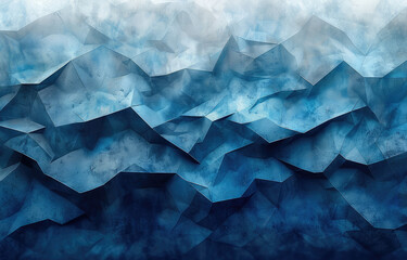  Abstract blue water waves background with low poly geometric shapes. The illustration is in the style of cubism, featuring dark and cold tones. Created with Ai