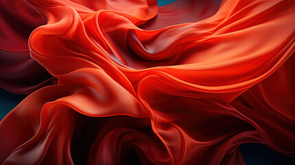 Obraz premium Heavenly Fluttering Red Color Silk Fabric in Space With Delicate Folds on Focus on Foreground