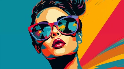 Vibrant Pop Art Illustration of a Stylish Woman with Trendy Sunglasses.