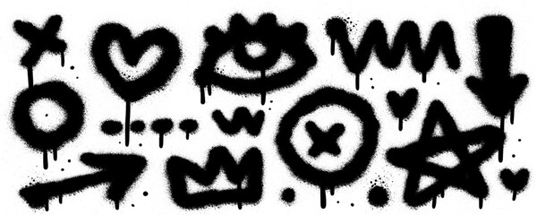 Urban sprayed graffiti doodle punk and grunge shapes collection. Hand drawn abstract scribbles and squiggles, creative various shapes icons. Scribbles, scrawls, stars, heart, curly lines. Vector eps10