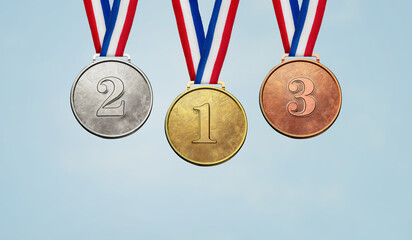 Collection of real gold medals isolated on free png background with a lot of text area - winner...
