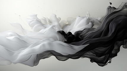 Abstract Art of White and Black Oil Paint Brush Stroke on Background