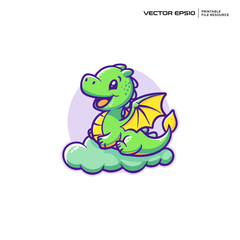 Obraz premium cute baby green dragon, character, mascot, logo, vector, design, illustration, eps 10