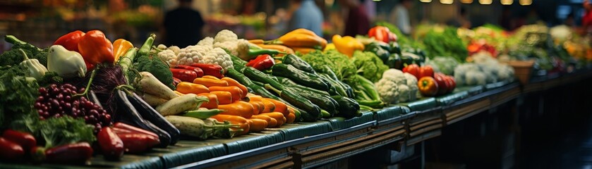 A wide variety of fresh, organic vegetables are on display at a local farmer's market. The vibrant colors and textures of the produce create a sense of abundance and nourishment.