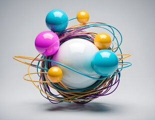 Communication and connection concept with color spheres connected by wires