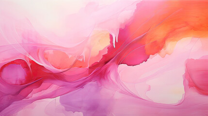 Beautiful Pink and Red Color Watercolor Oil Paint in Fluttering Style on White Background
