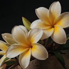 Obraz premium a two yellow flowers in a vase on a table