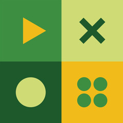 neo geometry play icon, multiple icon, cirlce, and dots variation with yellow and green color
