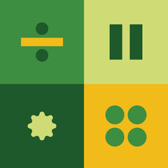 neo geometry division icon, pause icon, star and dots variation with yellow and green color