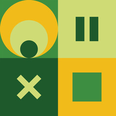 neo geometry pause icon, multiple icon, circle combination and square variation with yellow and green color