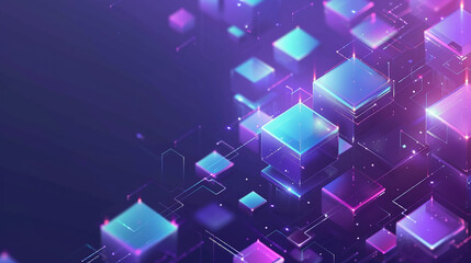 Abstract, blockchain and online storage technology for data, 3D Abstract Modern Background. 3d technology futuristic digital graphic concept blue square, line technology Wireframe background. 