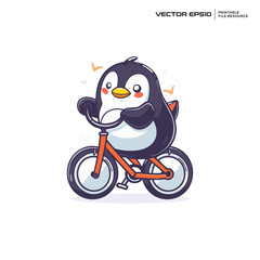 Fototapeta premium cute penguin playing bicycle, character, mascot, logo, vector, design, illustration, eps 10