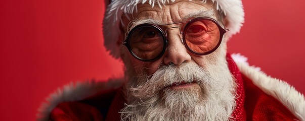 portrait of modern elderly Santa Claus with sunglasses